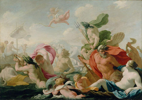 Marine Gods Paying Homage to Love White Modern Wood Framed Art Print with Double Matting by Le Sueur, Eustache