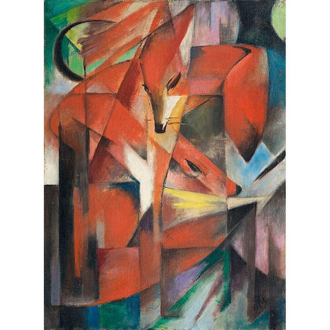 The Fox, 1913 Gold Ornate Wood Framed Art Print with Double Matting by Marc, Franz