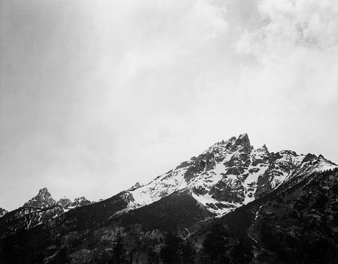 Snow covered peak in Grand Teton National Park, Wyoming, 1941 White Modern Wood Framed Art Print with Double Matting by Adams, Ansel
