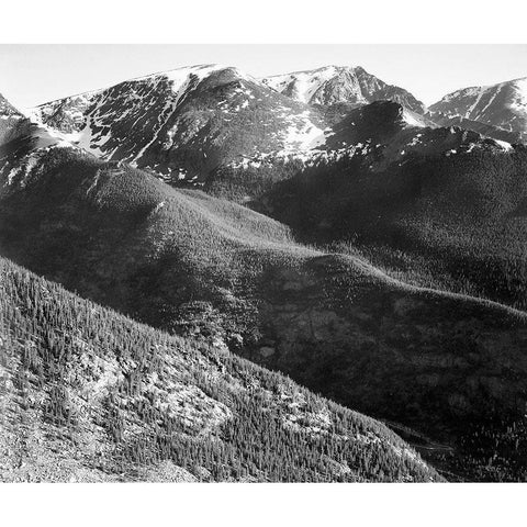 Hills and mountains, in Rocky Mountain National Park, Colorado,  ca. 1941-1942 Black Modern Wood Framed Art Print with Double Matting by Adams, Ansel