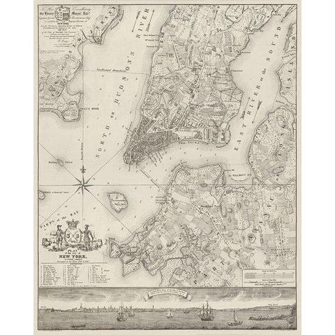Plan of the City of New York, copied from the Ratzer Map. Surveyed in the Years 1766-1767. White Modern Wood Framed Art Print by New York Common Council