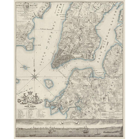 Plan of the City of New York, copied from the Ratzer Map - Decorative Blue Shading White Modern Wood Framed Art Print by New York Common Council