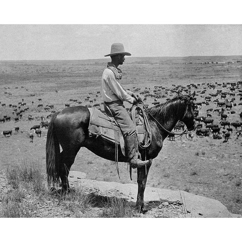 A Texas cowboy, 1907 White Modern Wood Framed Art Print by Smith, Erwin E.