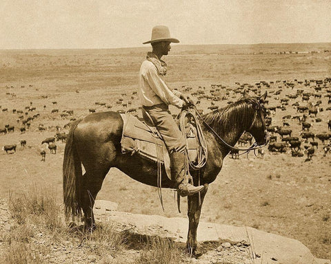 A Texas cowboy, 1907 - Sepia Black Ornate Wood Framed Art Print with Double Matting by Smith, Erwin E.