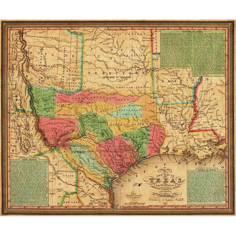 New map of Texas : with the contiguous American and Mexican states, 1835 Gold Ornate Wood Framed Art Print with Double Matting by Mitchell, S. Augustus