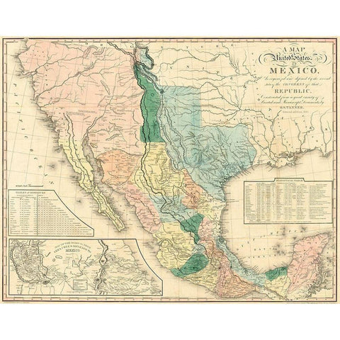 A map of the United States of Mexico : as organized and defined by the several acts of the Congress Gold Ornate Wood Framed Art Print with Double Matting by Tanner, Henry Schenck