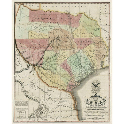 Map of Texas with parts of the adjoining states, 1837 White Modern Wood Framed Art Print by Tanner, Henry Schenck
