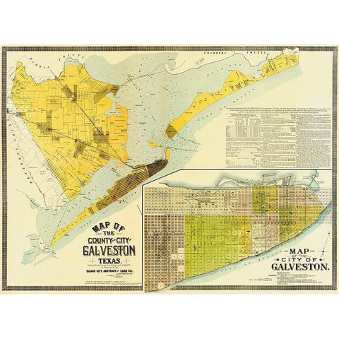 Map of the county and city of Galveston, Texas, 1891 Gold Ornate Wood Framed Art Print with Double Matting by Island City Abstract and Loan Co.