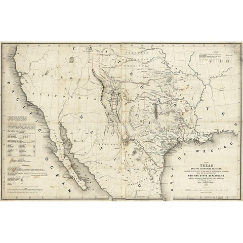 Map of Texas and the countries adjacent, 1844 Black Modern Wood Framed Art Print with Double Matting by Emory, William H.