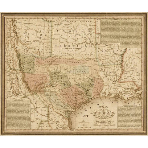 New map of Texas : with the contiguous American and Mexican states, 1835 - Decorative Sepia Black Modern Wood Framed Art Print with Double Matting by Mitchell, S. Augustus