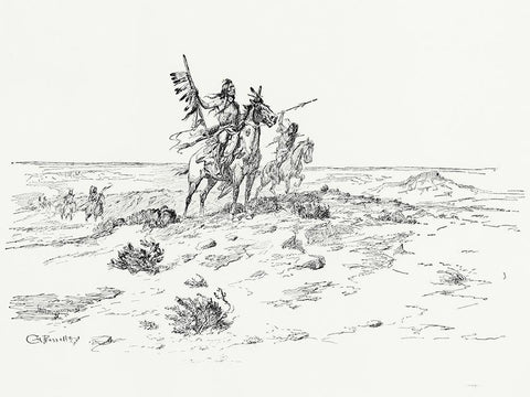 The Indian of the Plains as he was, 1899 White Modern Wood Framed Art Print with Double Matting by Russell, Charles Marion