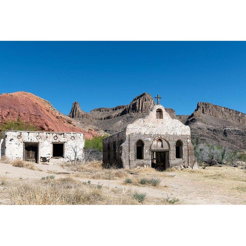 The Contrabando, a ghost town in Big Bend Ranch State Park White Modern Wood Framed Art Print by Highmith, Carol