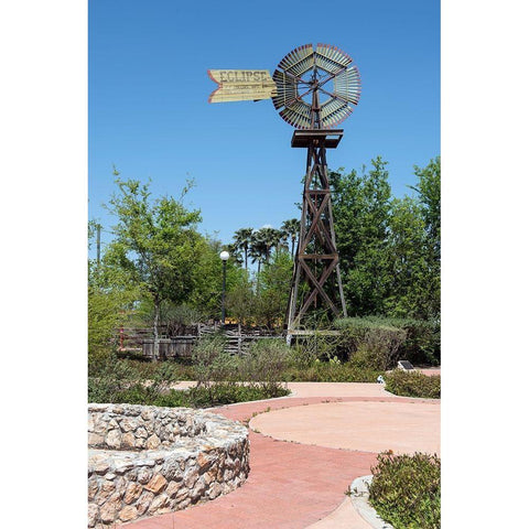 Windmill in the Will Looney Legacy Park at the Museum of South Texas History in Edinburg, TX White Modern Wood Framed Art Print by Highmith, Carol
