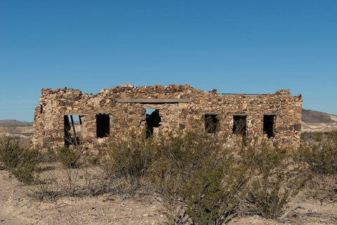 Remnants of an old stone house in the small settlement of Terlingua, in Brewster County, TX White Modern Wood Framed Art Print with Double Matting by Highmith, Carol