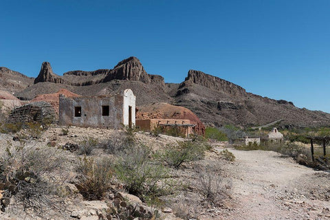 Abandoned movie set along the Rio Grande River in Big Bend Ranch State Park in lower Brewster County White Modern Wood Framed Art Print with Double Matting by Highmith, Carol