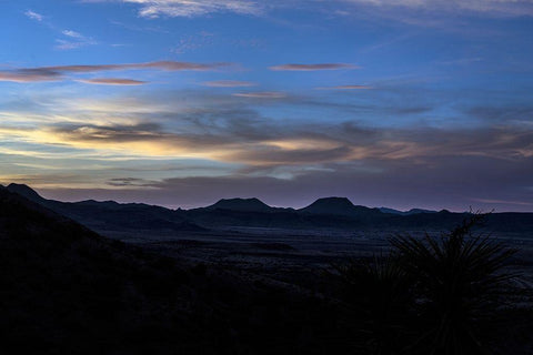 Sunset over the low mountains in the rugged terrain north of Big Bend National Park in the Trans-Pe White Modern Wood Framed Art Print with Double Matting by Highmith, Carol