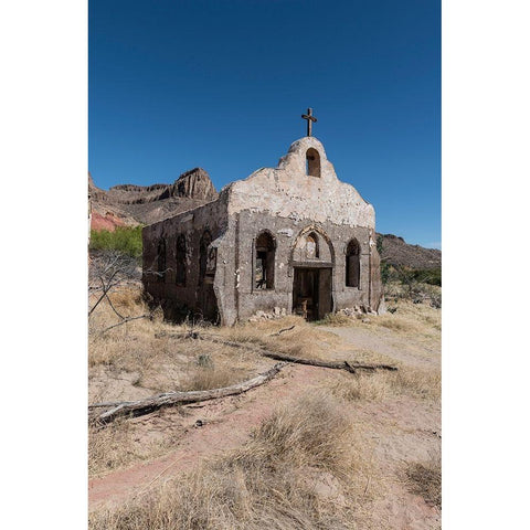 Abandoned movie set along the Rio Grande River in Big Bend Ranch State Park in lower Brewster County White Modern Wood Framed Art Print by Highmith, Carol
