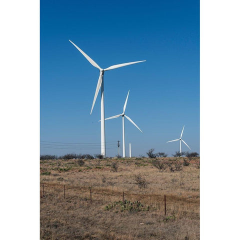 Wind turbines in Shackelford County, TX, northeast of Abilene White Modern Wood Framed Art Print by Highmith, Carol