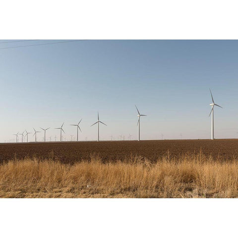 A wind-turbine farm near the city of Snyder in Scurry County, TX White Modern Wood Framed Art Print by Highmith, Carol