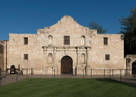 Doorway to the Alamo, an 18th-century mission church in San Antonio, TX Black Ornate Wood Framed Art Print with Double Matting by Highmith, Carol