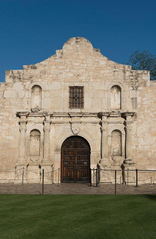 Doorway to the Alamo, an 18th-century mission church in San Antonio, TX Black Ornate Wood Framed Art Print with Double Matting by Highmith, Carol