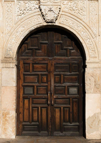 Doorway to the Alamo, an 18th-century mission church in San Antonio, TX Black Ornate Wood Framed Art Print with Double Matting by Highmith, Carol