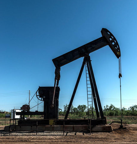A pumpjack in Wichita County, TX White Modern Wood Framed Art Print with Double Matting by Highmith, Carol