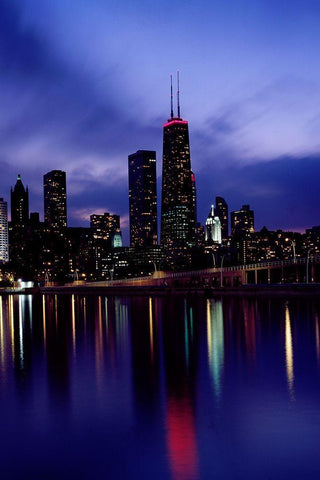 Skyline at dusk Chicago Illinois White Modern Wood Framed Art Print with Double Matting by Highsmith, Carol