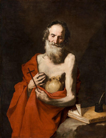Saint Jerome White Modern Wood Framed Art Print with Double Matting by Ribera, Jusepe de