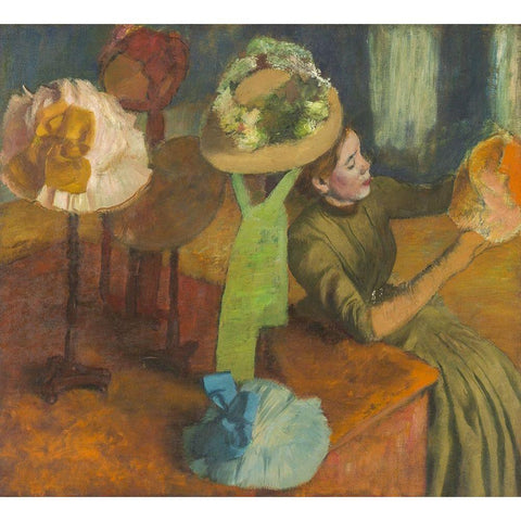 The Millinery Shop White Modern Wood Framed Art Print by Degas, Edgar