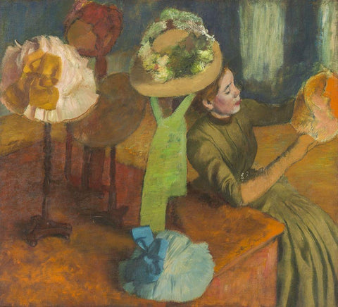 The Millinery Shop Black Ornate Wood Framed Art Print with Double Matting by Degas, Edgar