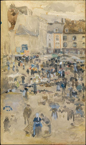 Variations in Violet and Grey—Market Place, Dieppe White Modern Wood Framed Art Print with Double Matting by Whistler, James McNeill