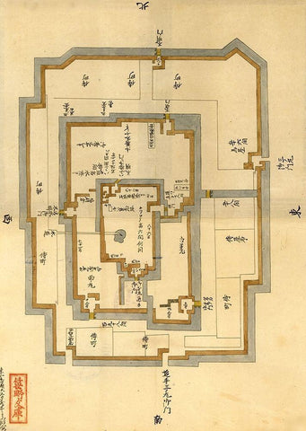 Japanese Castle Plan White Modern Wood Framed Art Print with Double Matting by Vintage Maps