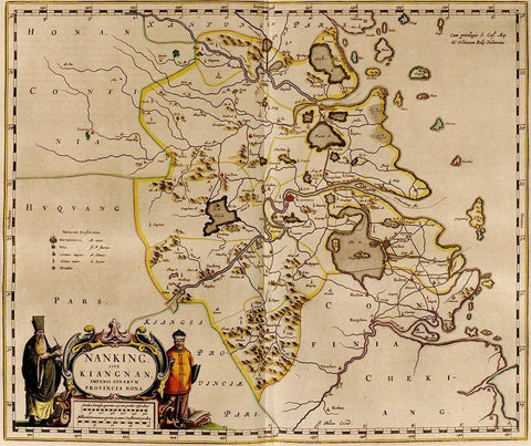 Nanking-China White Modern Wood Framed Art Print with Double Matting by Vintage Maps