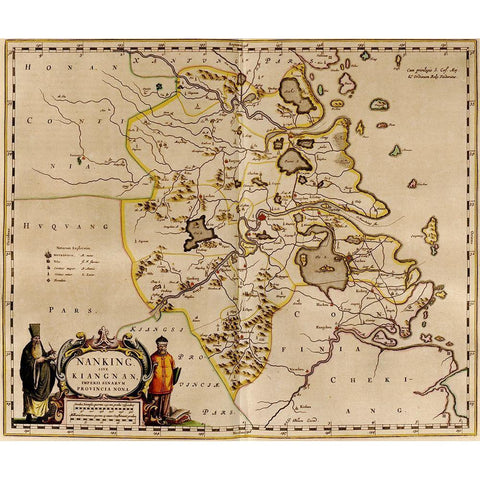 Nanking-China Black Modern Wood Framed Art Print by Vintage Maps