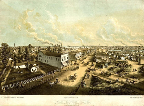 Oshkosh-Wisconsin 1850 White Modern Wood Framed Art Print with Double Matting by Vintage Maps