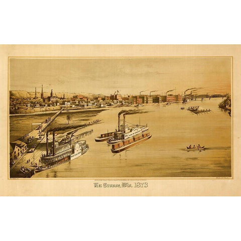 La Crosse-Wisconsin 1873 Black Modern Wood Framed Art Print with Double Matting by Vintage Maps