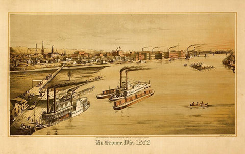 La Crosse-Wisconsin 1873 White Modern Wood Framed Art Print with Double Matting by Vintage Maps