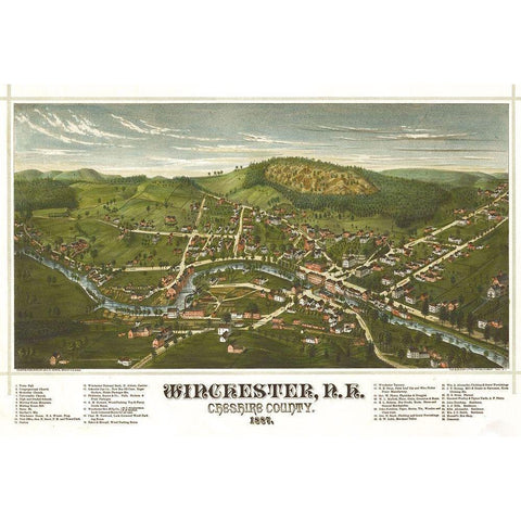 Winchester-New Hampshire Black Modern Wood Framed Art Print by Vintage Maps