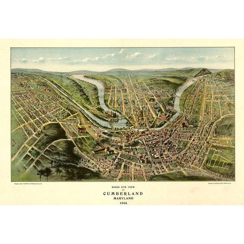 Cumberland-Maryland 1906 Gold Ornate Wood Framed Art Print with Double Matting by Vintage Maps