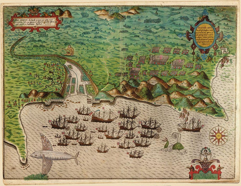 Voyages of Sir Francis Drake 1589 White Modern Wood Framed Art Print with Double Matting by Vintage Maps