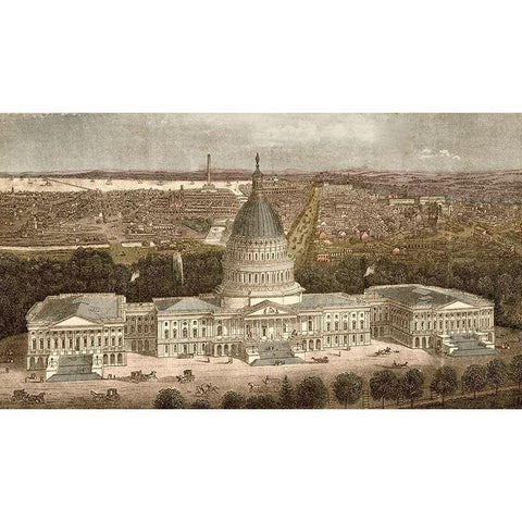 Capitol Building in Washington-DC,1871 Gold Ornate Wood Framed Art Print with Double Matting by Vintage Maps