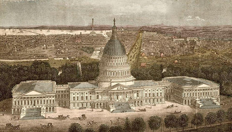 Capitol Building in Washington-DC,1871 White Modern Wood Framed Art Print with Double Matting by Vintage Maps