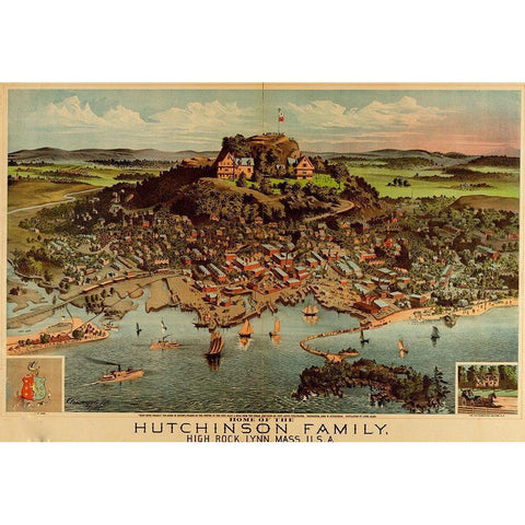 Home of the Hutchinson Family in Lynn-Massachusetts 1881 Gold Ornate Wood Framed Art Print with Double Matting by Vintage Maps