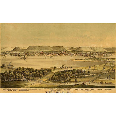 Winona-Minnesota 1874 Gold Ornate Wood Framed Art Print with Double Matting by Vintage Maps