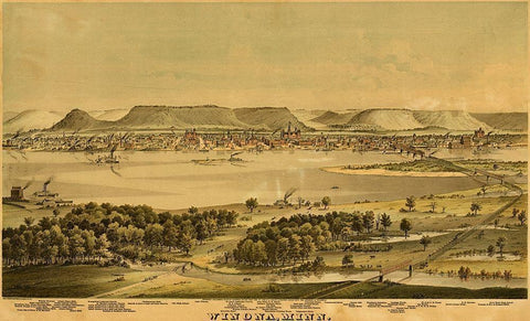 Winona-Minnesota 1874 White Modern Wood Framed Art Print with Double Matting by Vintage Maps