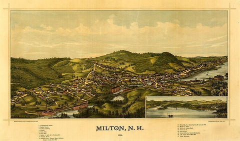 Milton-New Hampshire 1888 White Modern Wood Framed Art Print with Double Matting by Vintage Maps