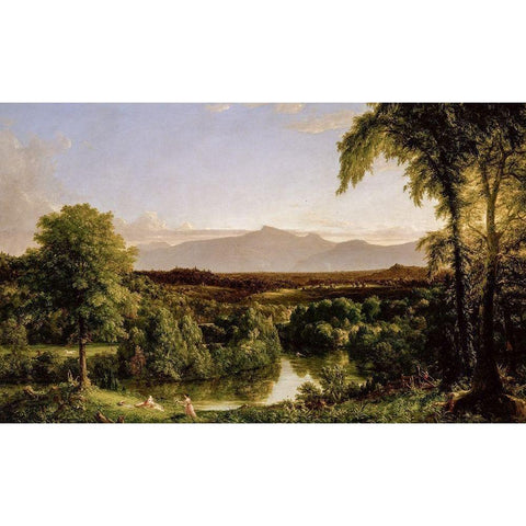 View on the Catskill—Early Autumn Gold Ornate Wood Framed Art Print with Double Matting by Cole, Thomas