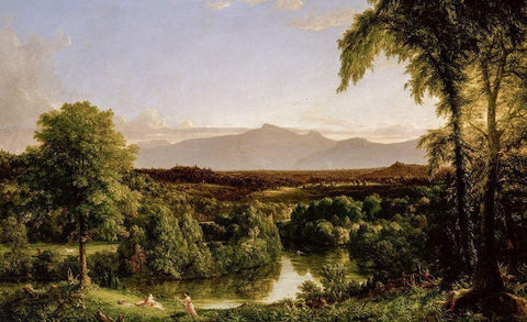 View on the Catskill—Early Autumn Black Ornate Wood Framed Art Print with Double Matting by Cole, Thomas
