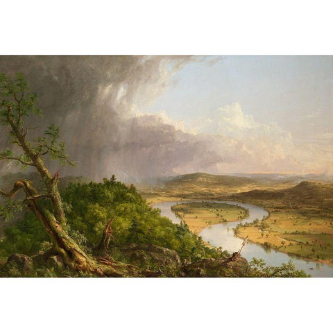 View from Mount Holyoke, Northampton, Massachusetts, after a Thunderstorm—The Oxbow Black Modern Wood Framed Art Print with Double Matting by Cole, Thomas